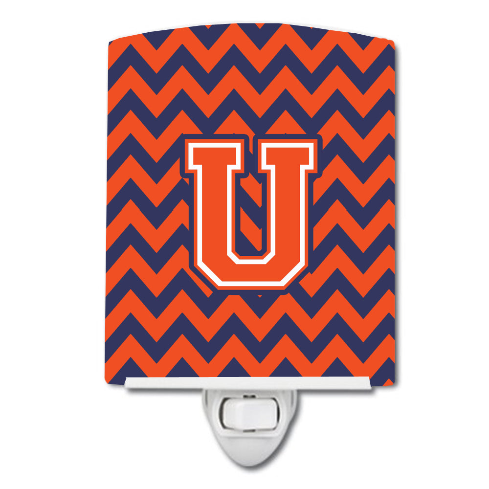 Letter U Chevron Orange and Blue Ceramic Night Light CJ1042-UCNL - the-store.com