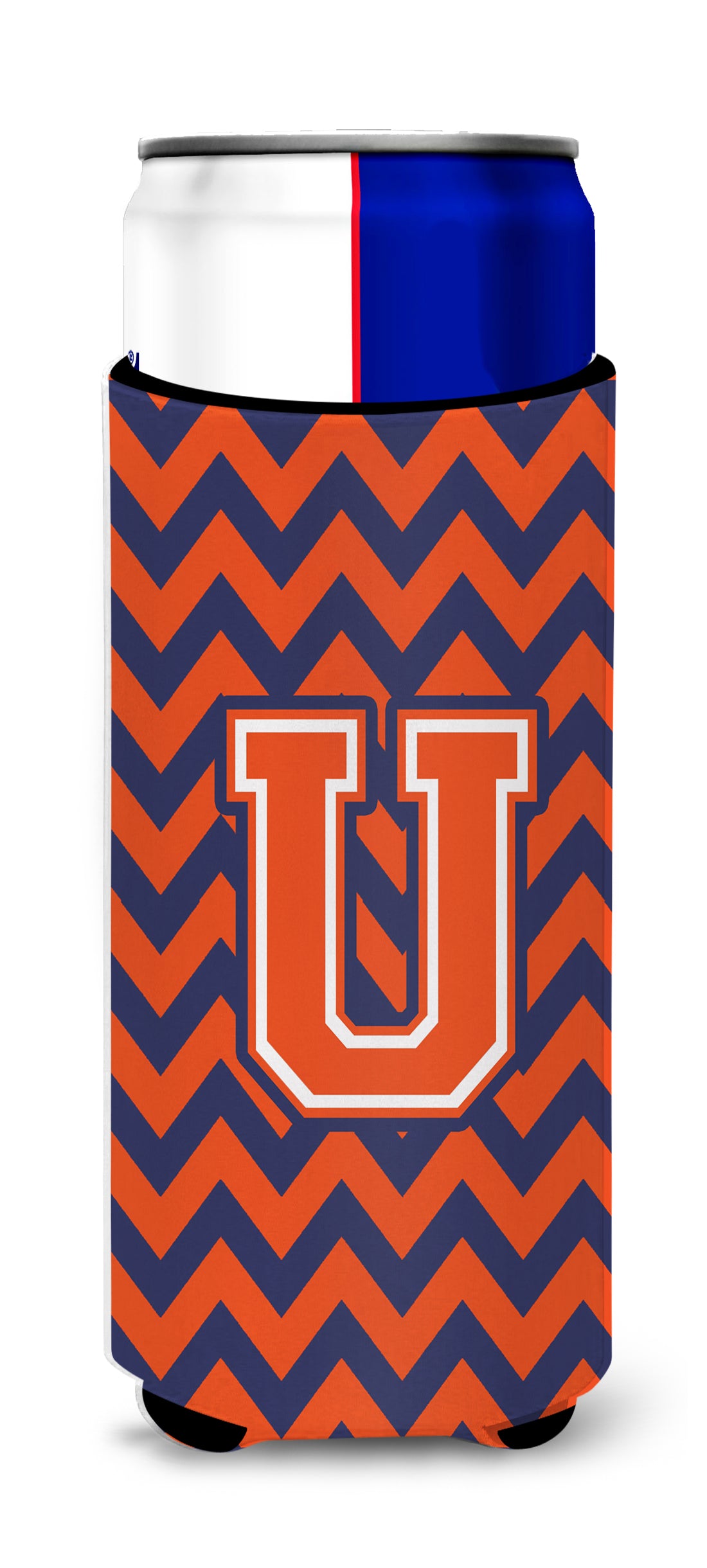 Letter U Chevron Orange Blue Ultra Beverage Insulators for slim cans CJ1042-UMUK.