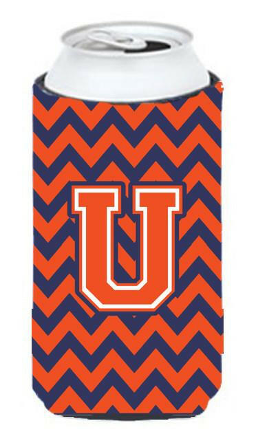 Letter U Chevron Orange Blue Tall Boy Beverage Insulator Hugger CJ1042-UTBC by Caroline's Treasures