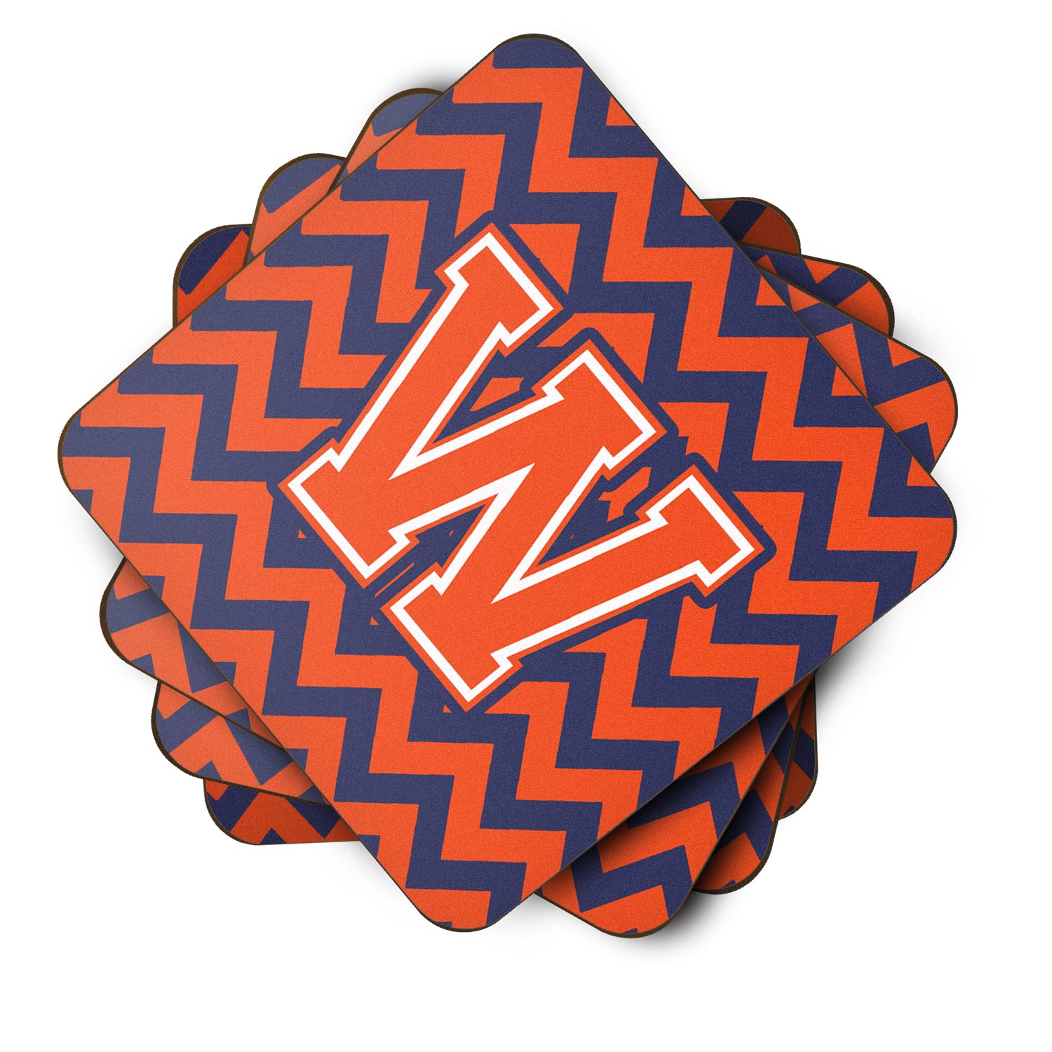 Letter W Chevron Orange and Blue Foam Coaster Set of 4 CJ1042-WFC - the-store.com