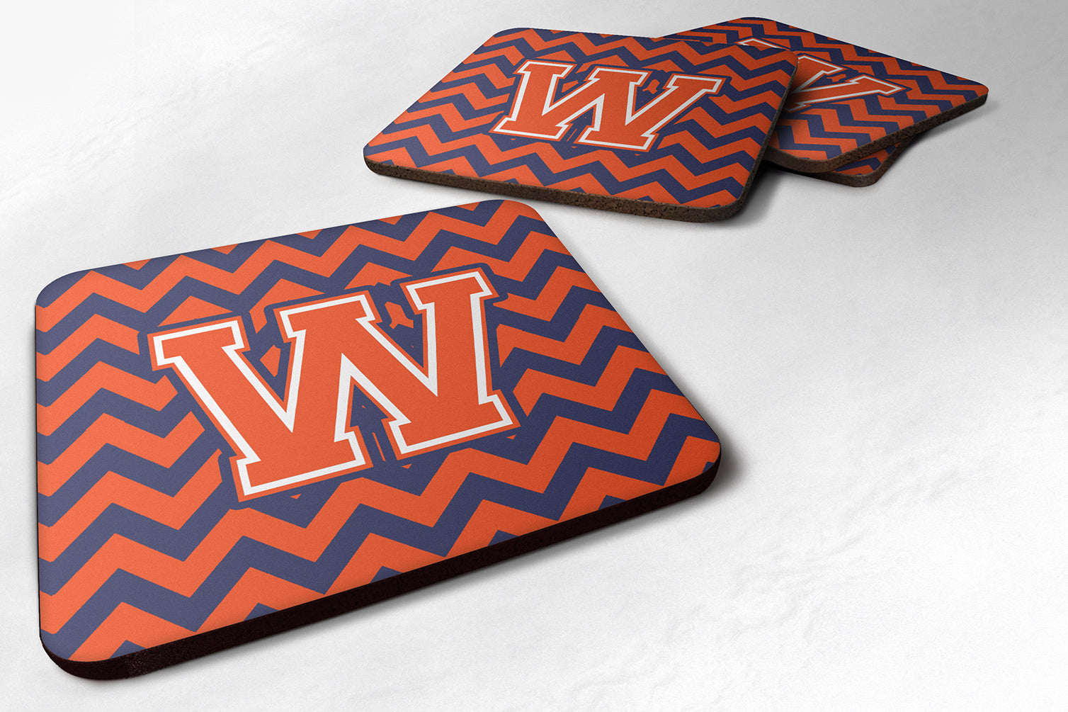 Letter W Chevron Orange and Blue Foam Coaster Set of 4 CJ1042-WFC - the-store.com