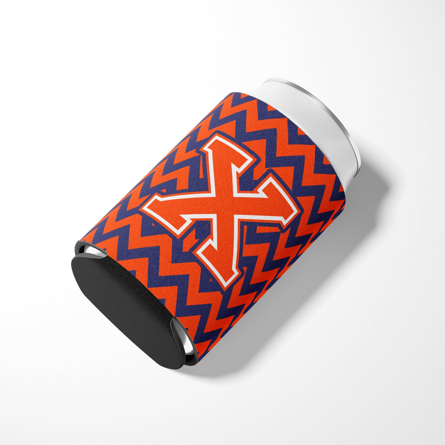 Letter X Chevron Orange and Blue Can or Bottle Hugger CJ1042-XCC.