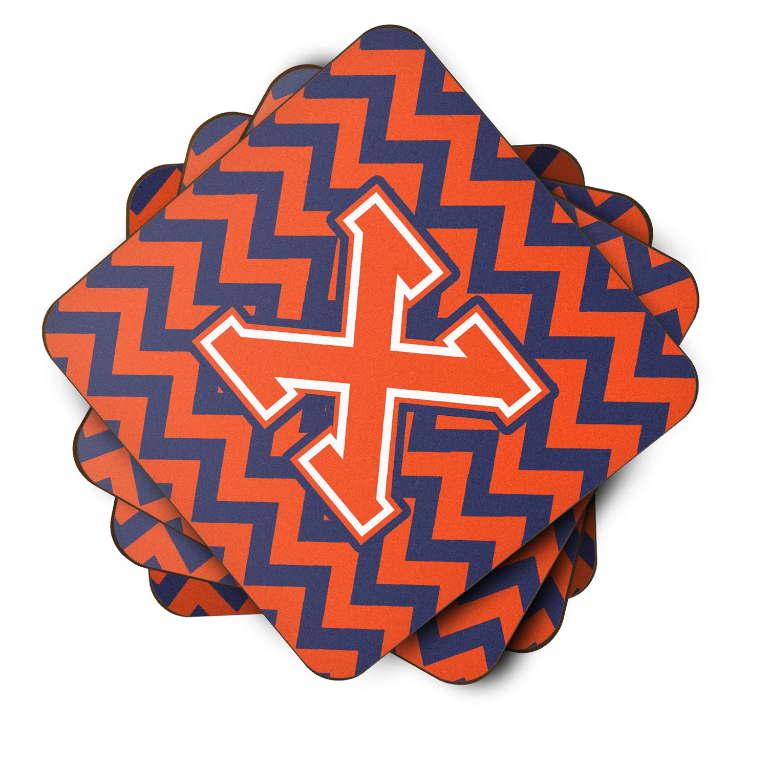 Letter X Chevron Orange and Blue Foam Coaster Set of 4 CJ1042-XFC - the-store.com