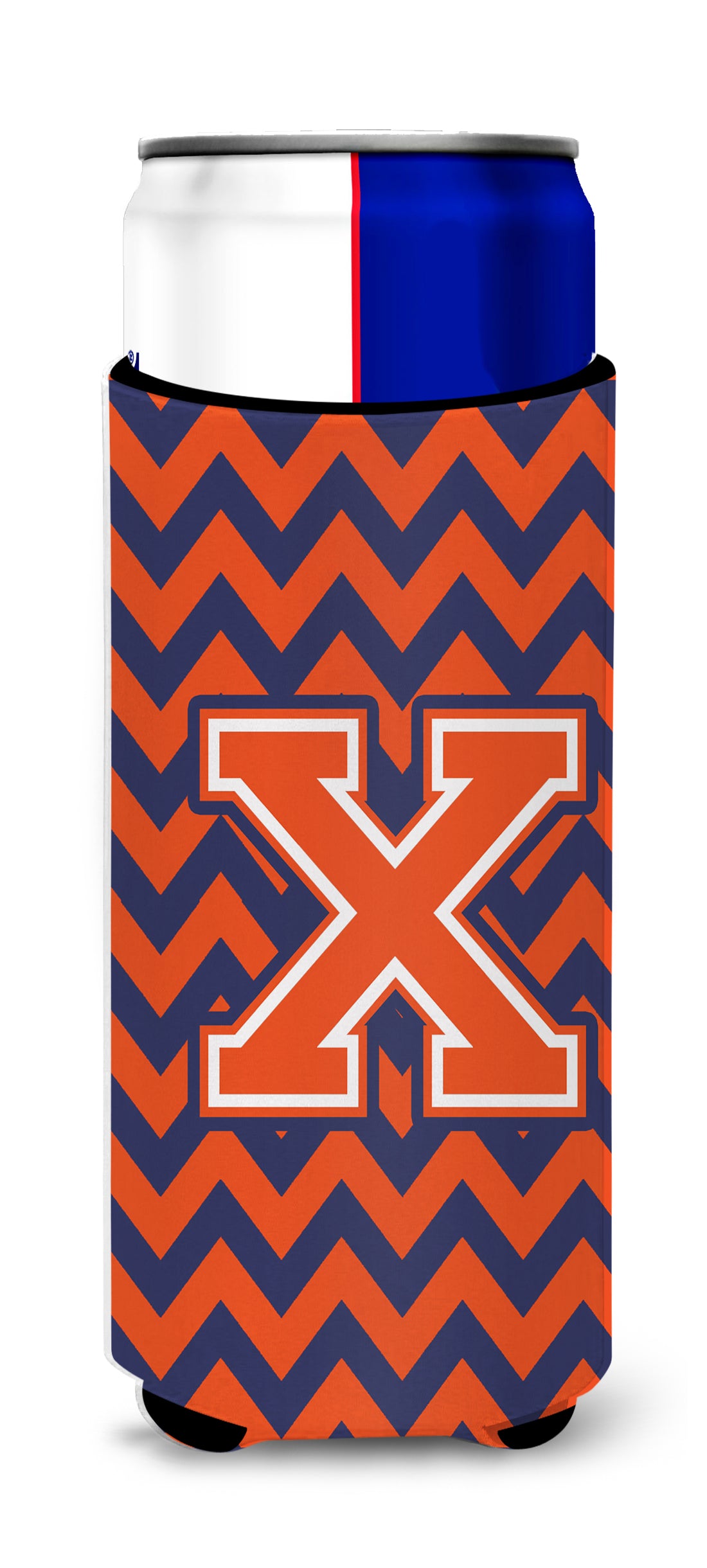 Letter X Chevron Orange Blue Ultra Beverage Insulators for slim cans CJ1042-XMUK.