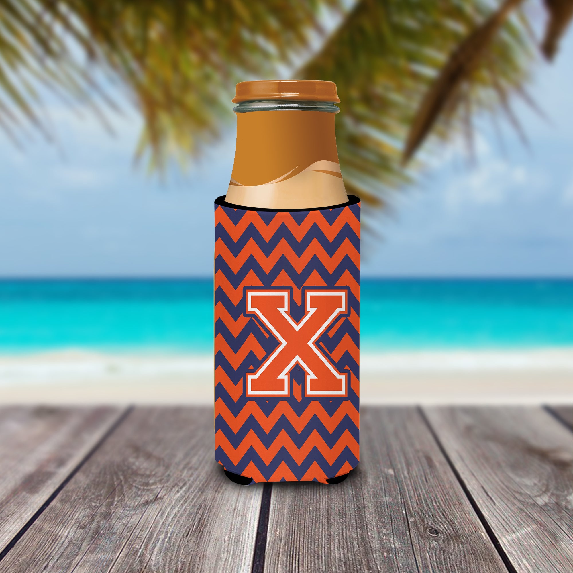 Letter X Chevron Orange Blue Ultra Beverage Insulators for slim cans CJ1042-XMUK.