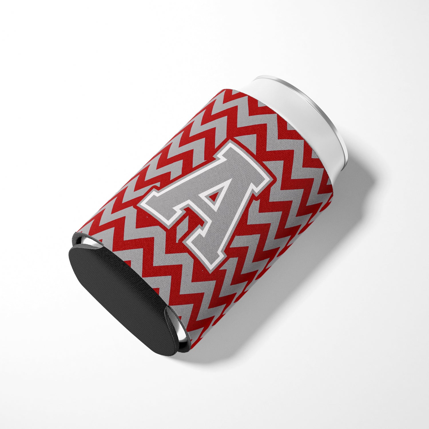 Letter A Chevron Crimson and Grey   Can or Bottle Hugger CJ1043-ACC.