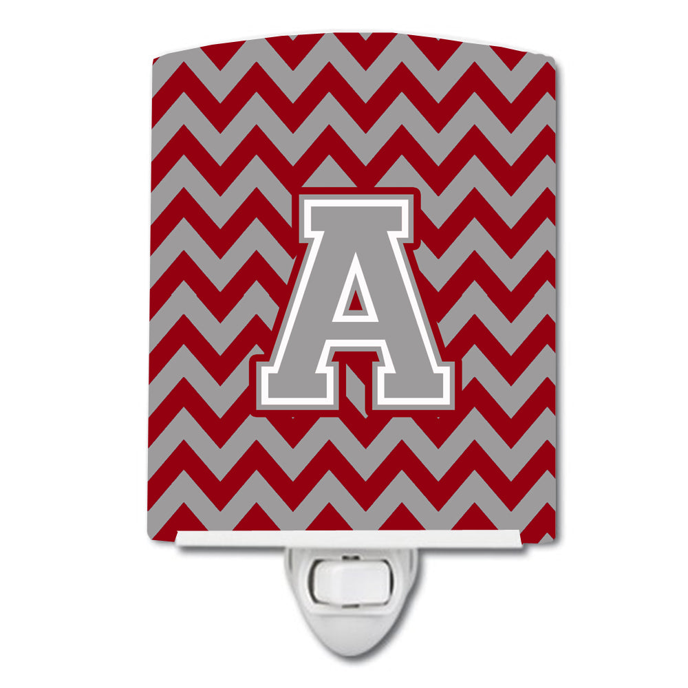 Letter A Chevron Crimson and Grey   Ceramic Night Light CJ1043-ACNL - the-store.com