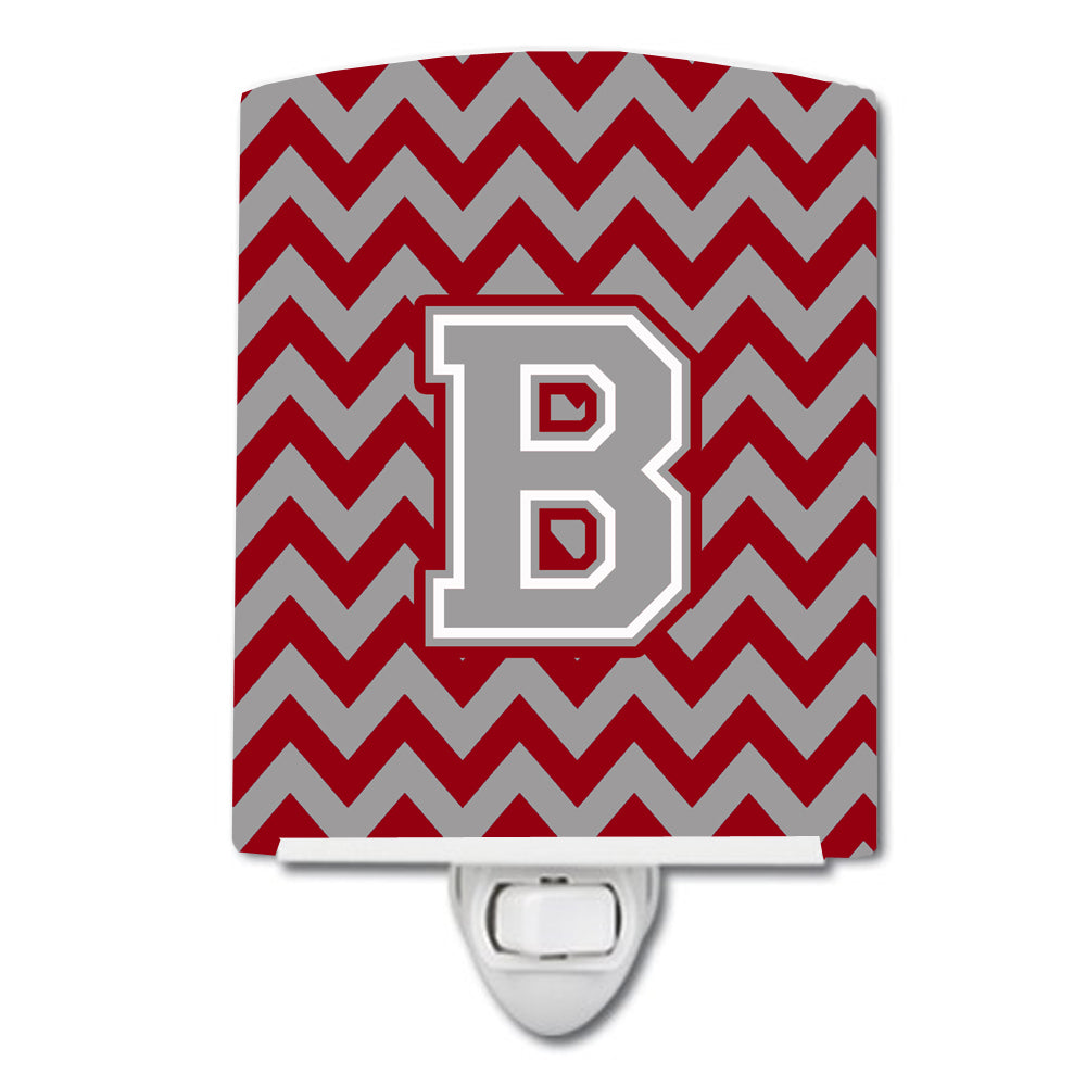 Letter B Chevron Crimson and Grey   Ceramic Night Light CJ1043-BCNL - the-store.com