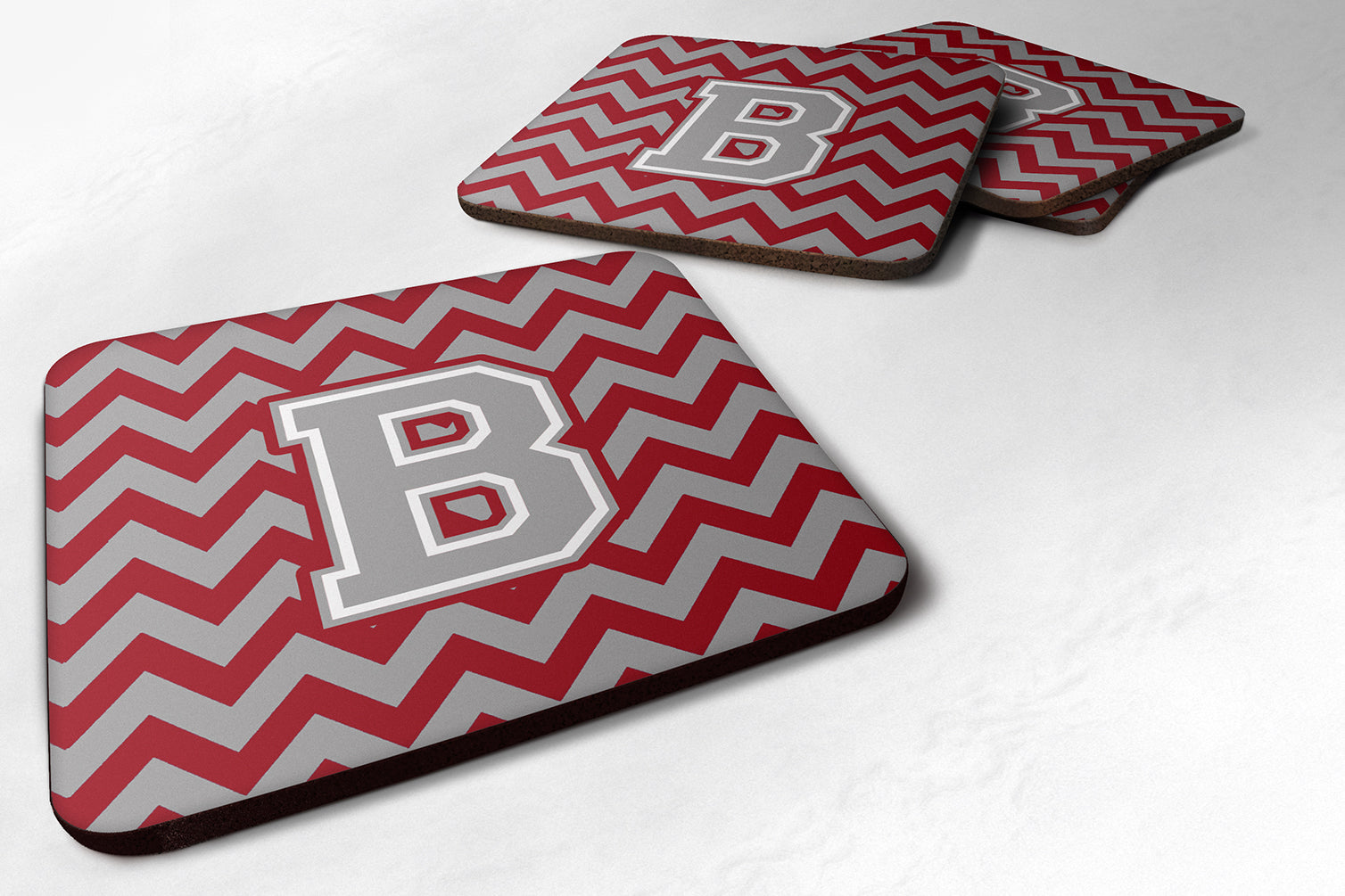 Letter B Chevron Crimson and Grey   Foam Coaster Set of 4 CJ1043-BFC - the-store.com