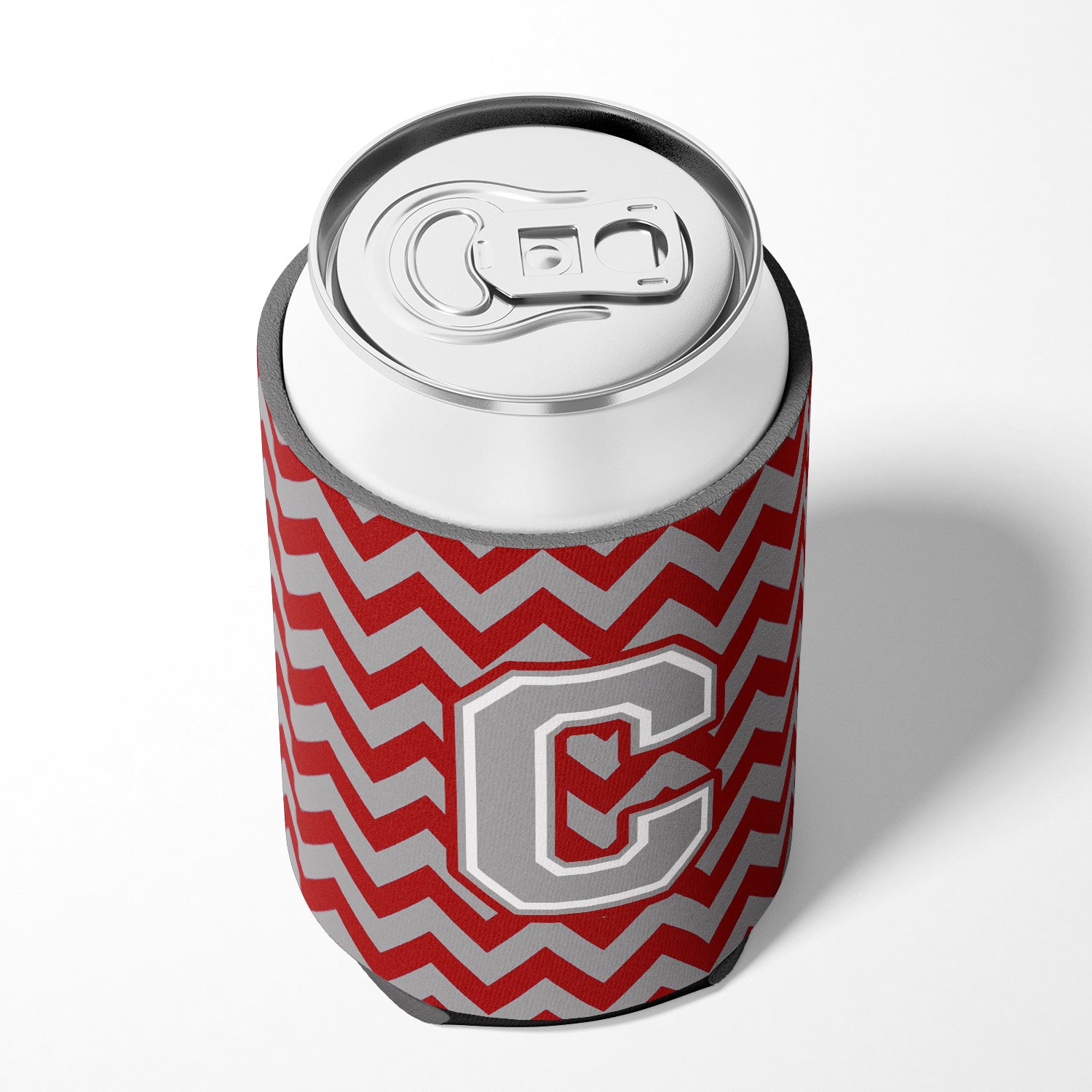 Letter C Chevron Crimson and Grey   Can or Bottle Hugger CJ1043-CCC.