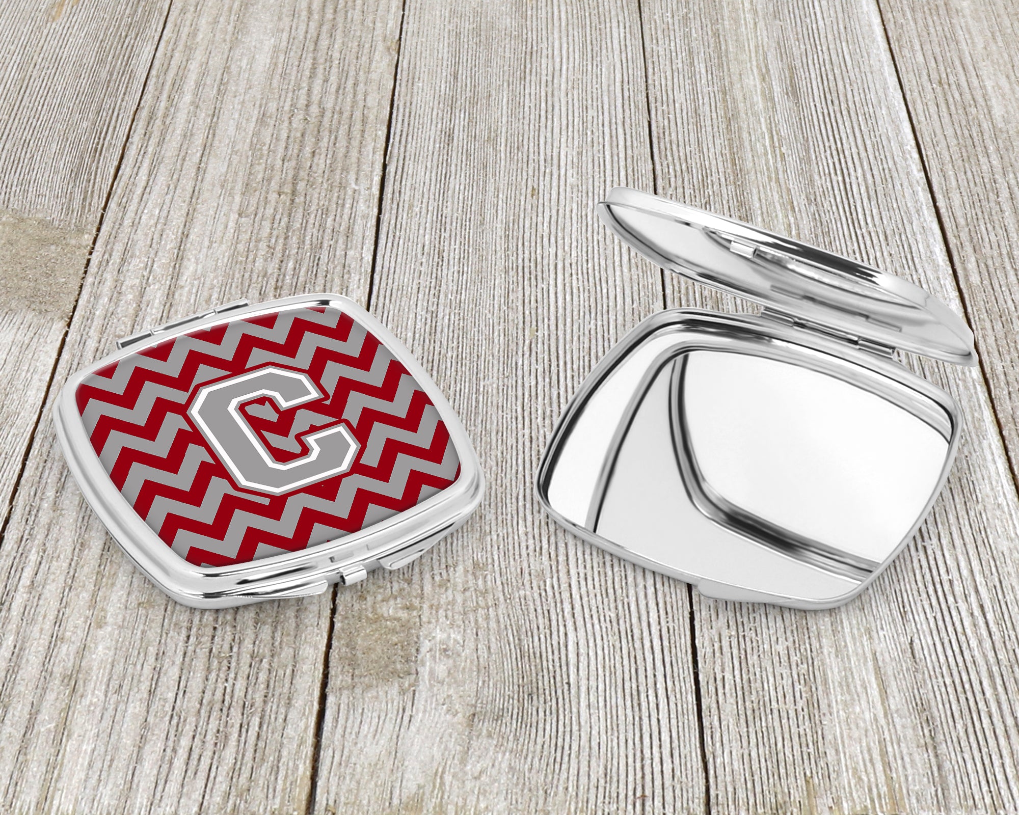 Letter C Chevron Crimson and Grey   Compact Mirror CJ1043-CSCM  the-store.com.