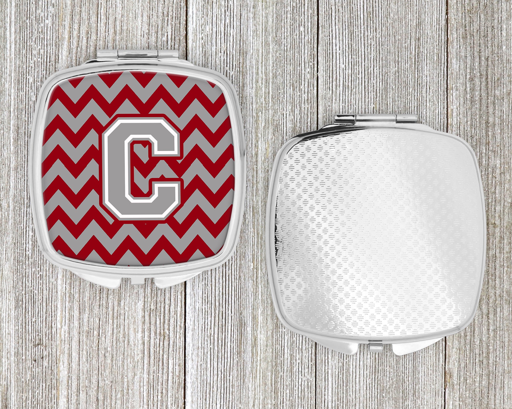 Letter C Chevron Crimson and Grey   Compact Mirror CJ1043-CSCM  the-store.com.