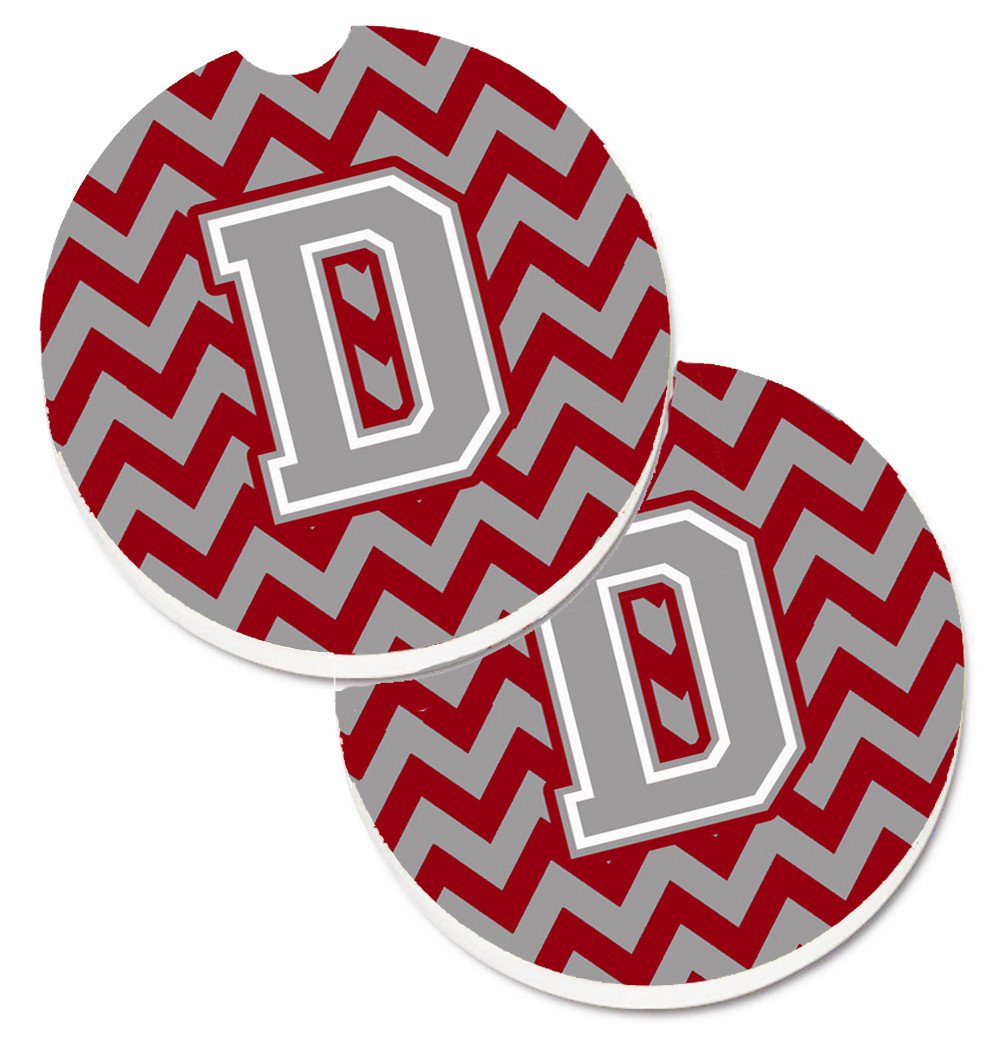 Letter D Chevron Crimson and Grey   Set of 2 Cup Holder Car Coasters CJ1043-DCARC by Caroline's Treasures