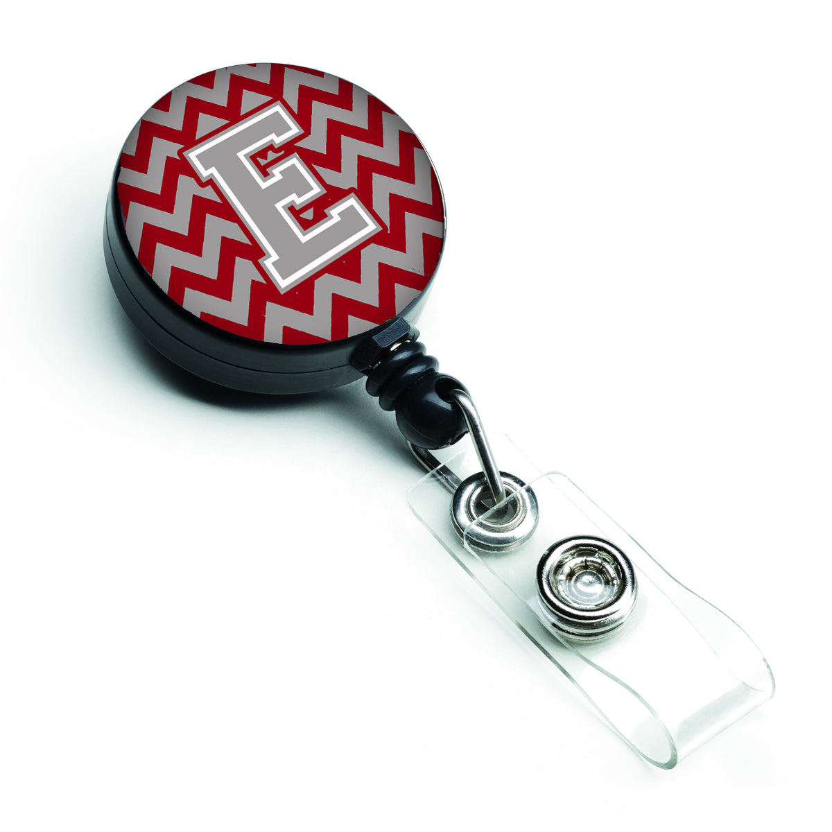 Letter E Chevron Crimson and Grey   Retractable Badge Reel CJ1043-EBR.