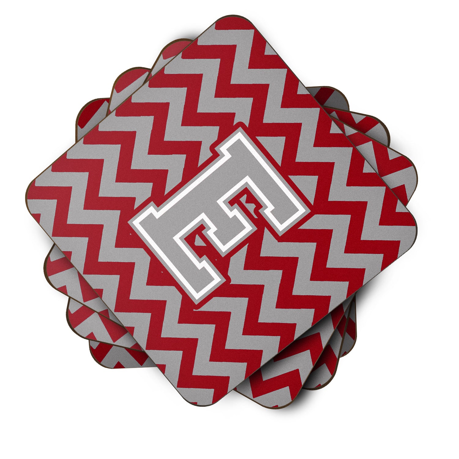 Letter E Chevron Crimson and Grey   Foam Coaster Set of 4 CJ1043-EFC - the-store.com