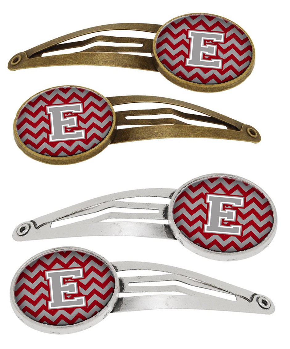 Letter E Chevron Crimson and Grey Set of 4 Barrettes Hair Clips CJ1043-EHCS4 by Caroline's Treasures