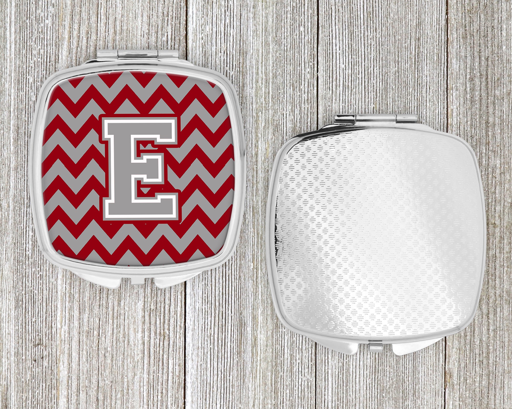 Letter E Chevron Crimson and Grey   Compact Mirror CJ1043-ESCM  the-store.com.