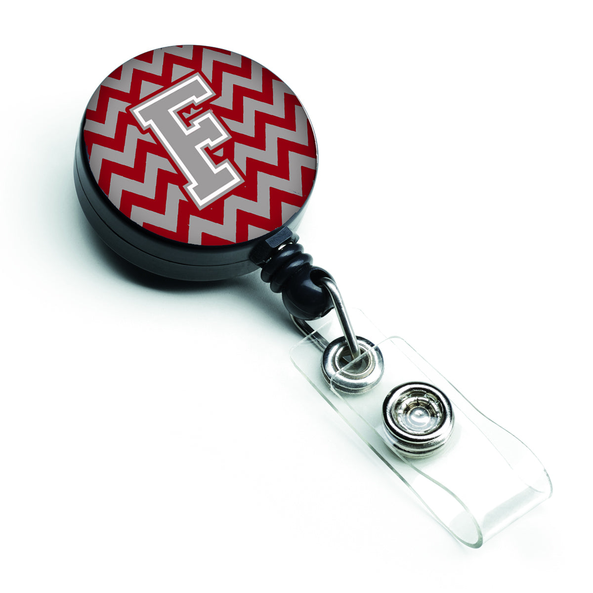 Letter F Chevron Crimson and Grey   Retractable Badge Reel CJ1043-FBR.