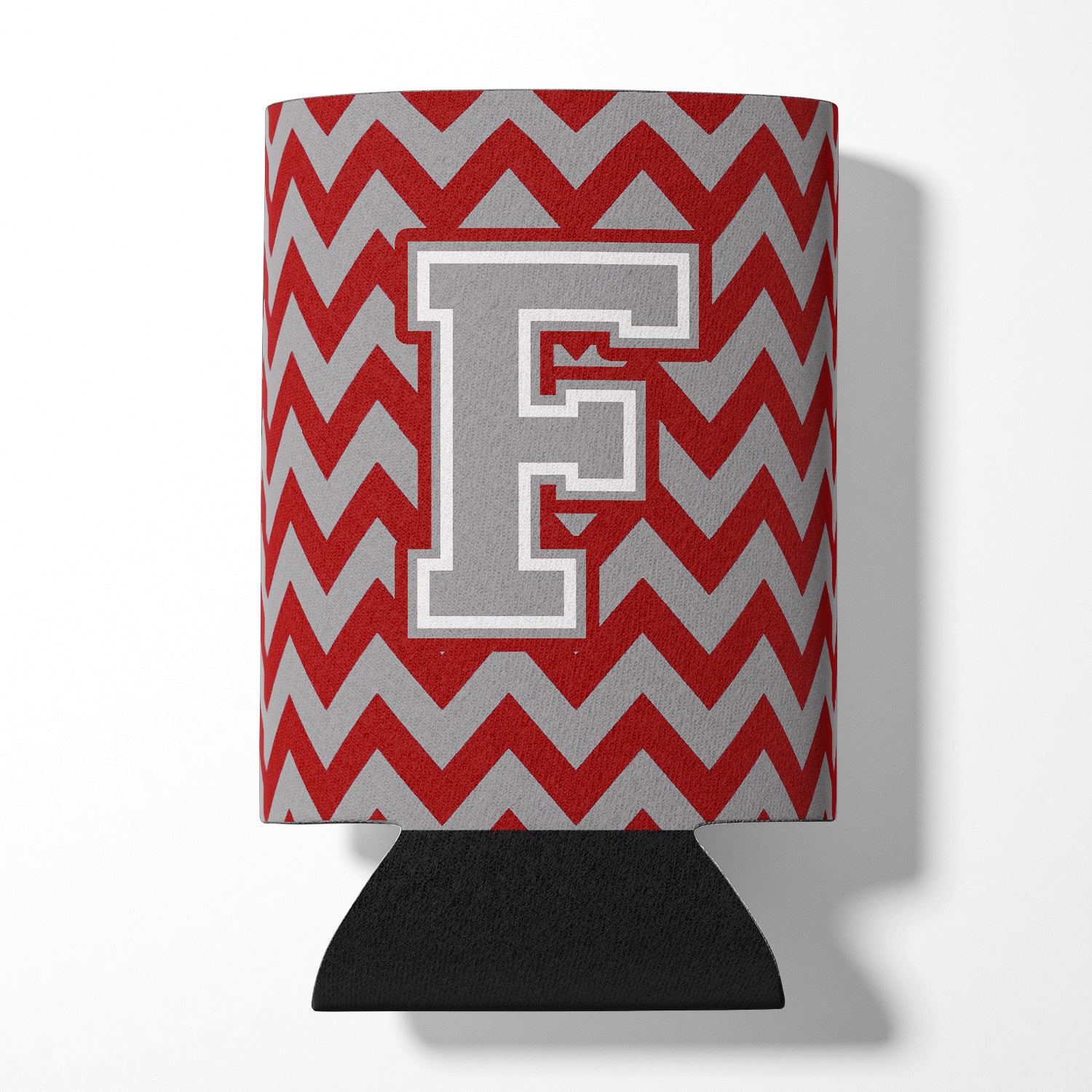 Letter F Chevron Crimson and Grey   Can or Bottle Hugger CJ1043-FCC.