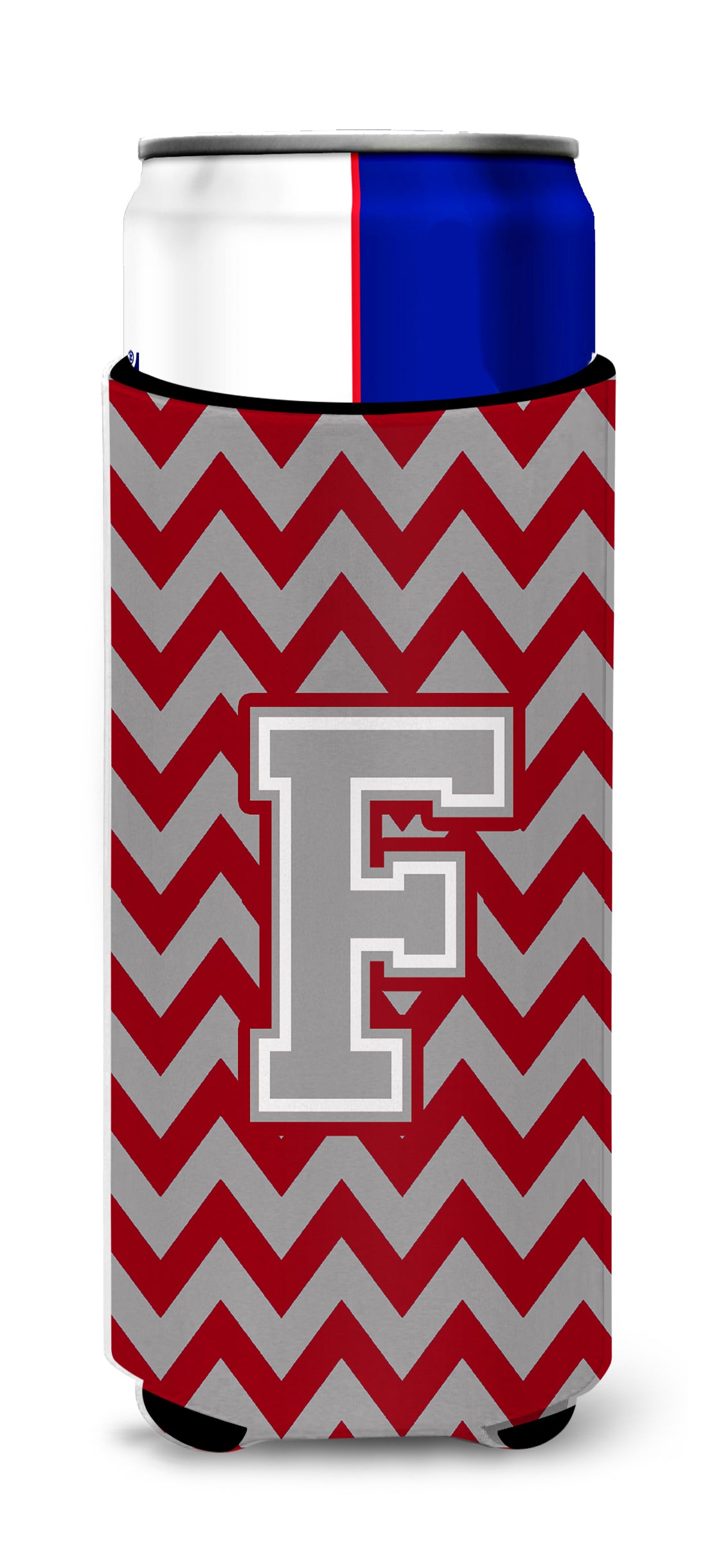 Letter F Chevron Crimson and Grey   Ultra Beverage Insulators for slim cans CJ1043-FMUK.