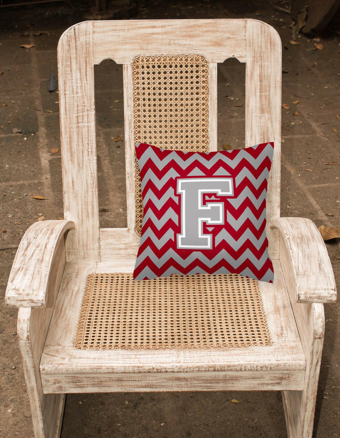 Letter F Chevron Crimson and Grey   Fabric Decorative Pillow CJ1043-FPW1414 - the-store.com