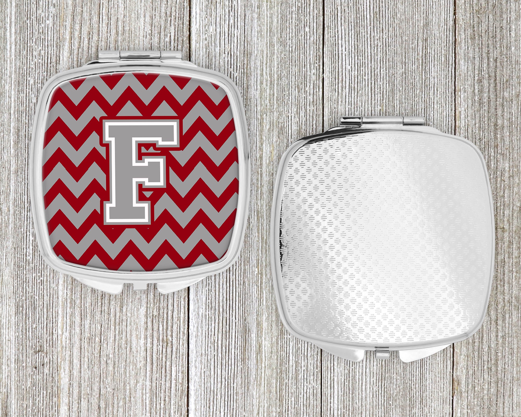 Letter F Chevron Crimson and Grey   Compact Mirror CJ1043-FSCM  the-store.com.