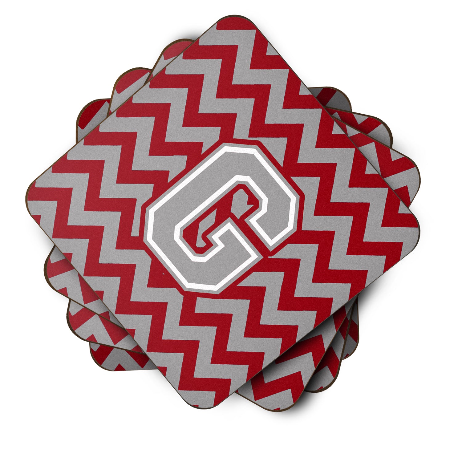 Letter G Chevron Crimson and Grey   Foam Coaster Set of 4 CJ1043-GFC - the-store.com