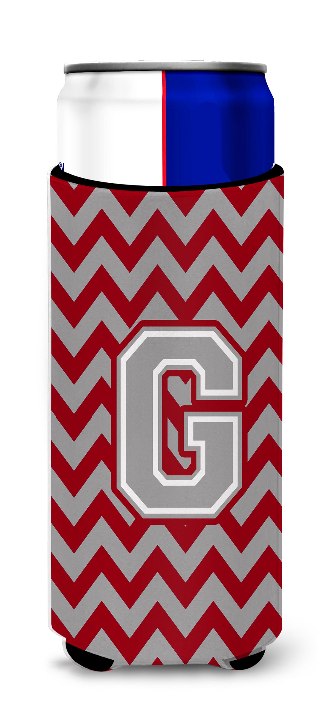 Letter G Chevron Crimson and Grey   Ultra Beverage Insulators for slim cans CJ1043-GMUK.