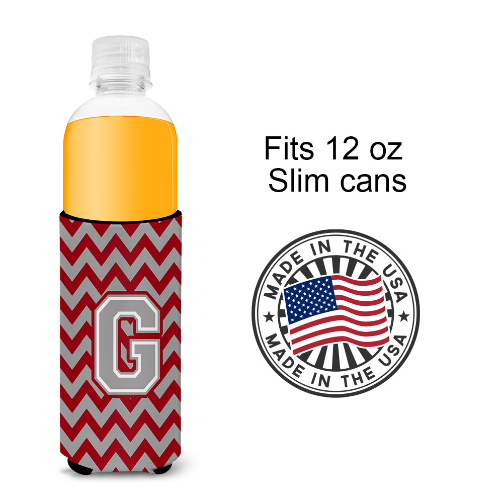 Letter G Chevron Crimson and Grey   Ultra Beverage Insulators for slim cans CJ1043-GMUK.