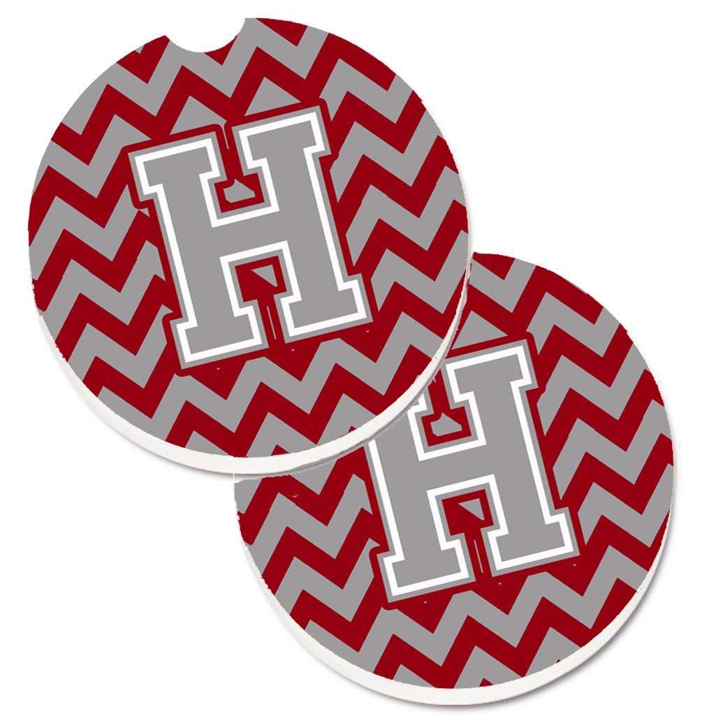 Letter H Chevron Crimson and Grey   Set of 2 Cup Holder Car Coasters CJ1043-HCARC by Caroline's Treasures