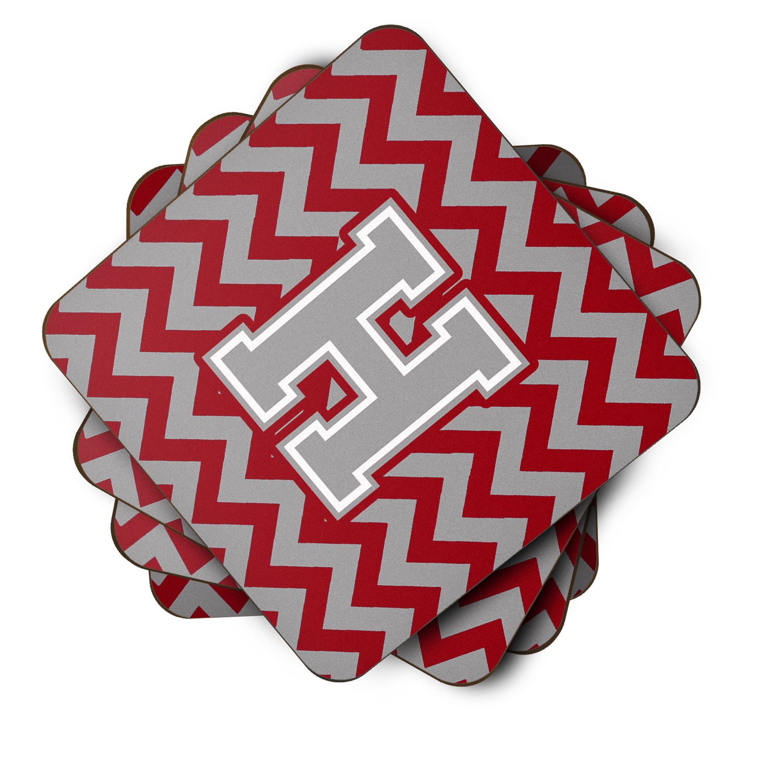 Letter H Chevron Crimson and Grey   Foam Coaster Set of 4 CJ1043-HFC - the-store.com