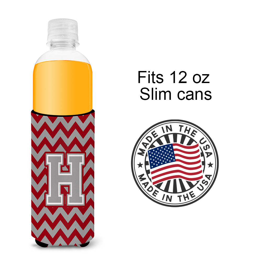 Letter H Chevron Crimson and Grey   Ultra Beverage Insulators for slim cans CJ1043-HMUK.