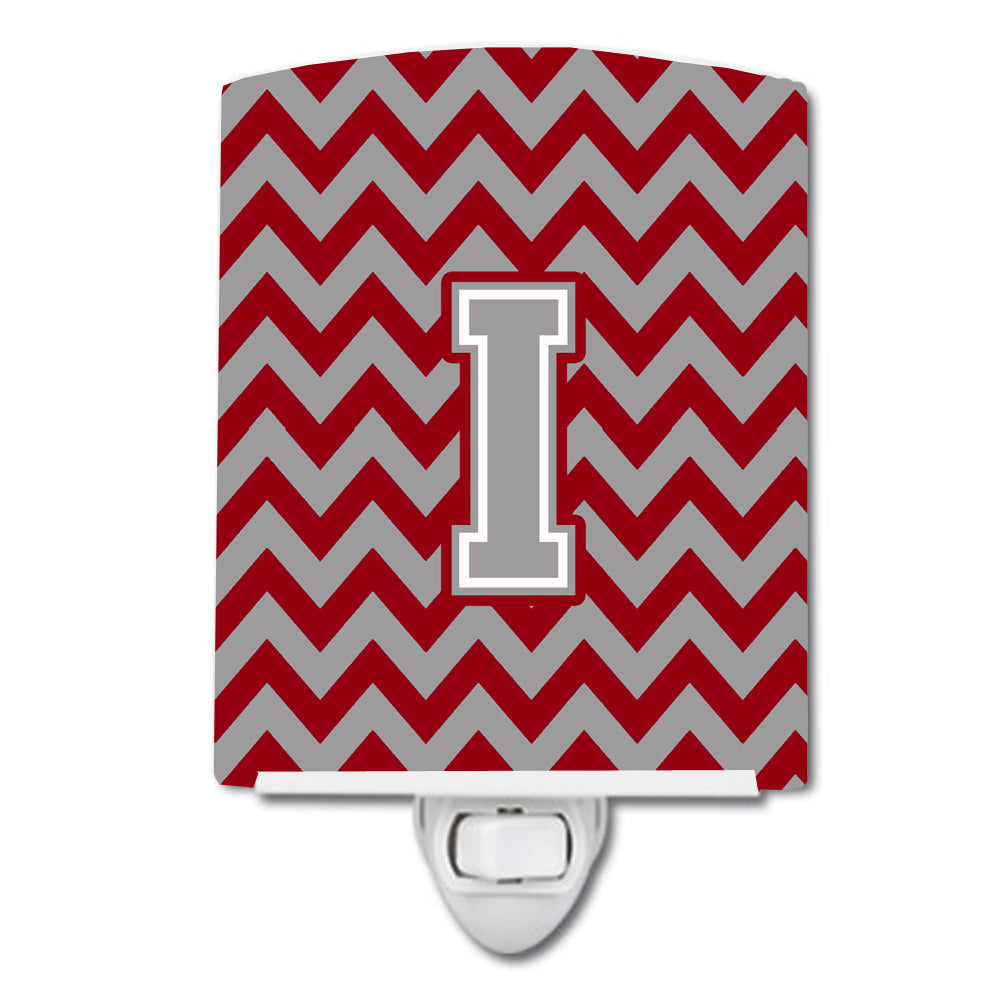 Letter I Chevron Crimson and Grey   Ceramic Night Light CJ1043-ICNL - the-store.com