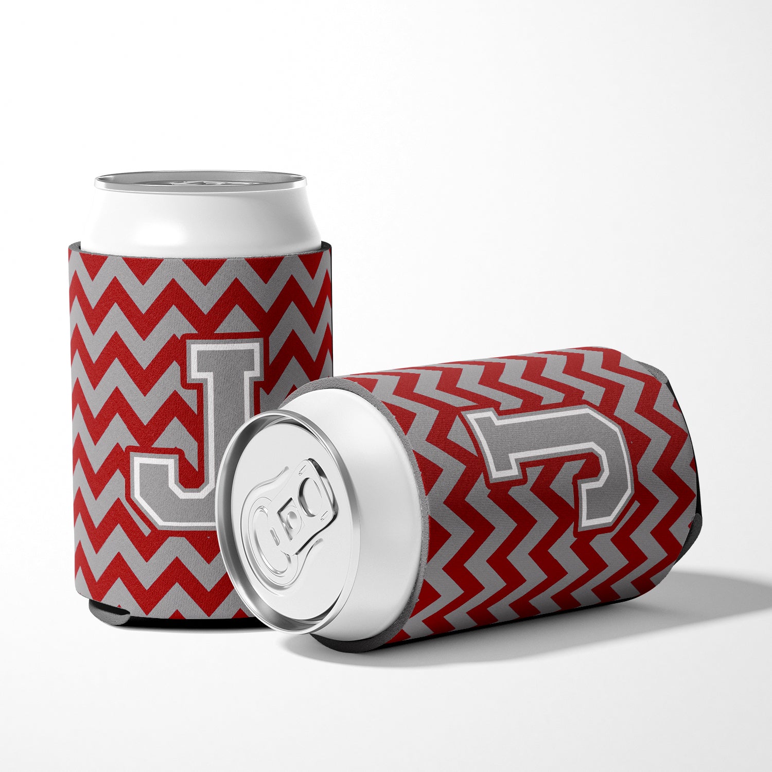 Letter J Chevron Crimson and Grey   Can or Bottle Hugger CJ1043-JCC.