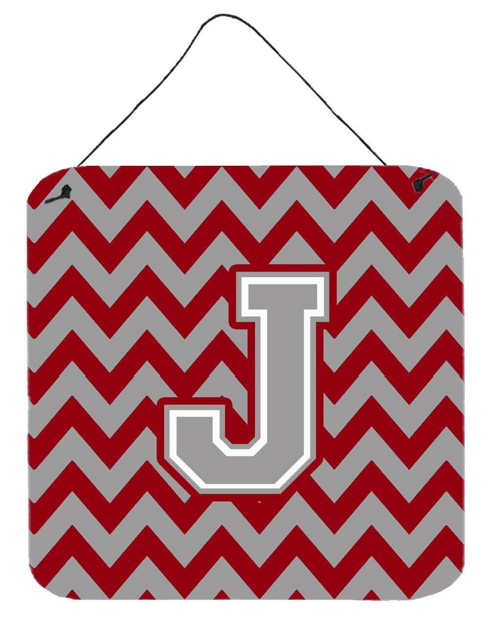 Letter J Chevron Crimson and Grey   Wall or Door Hanging Prints CJ1043-JDS66 by Caroline's Treasures