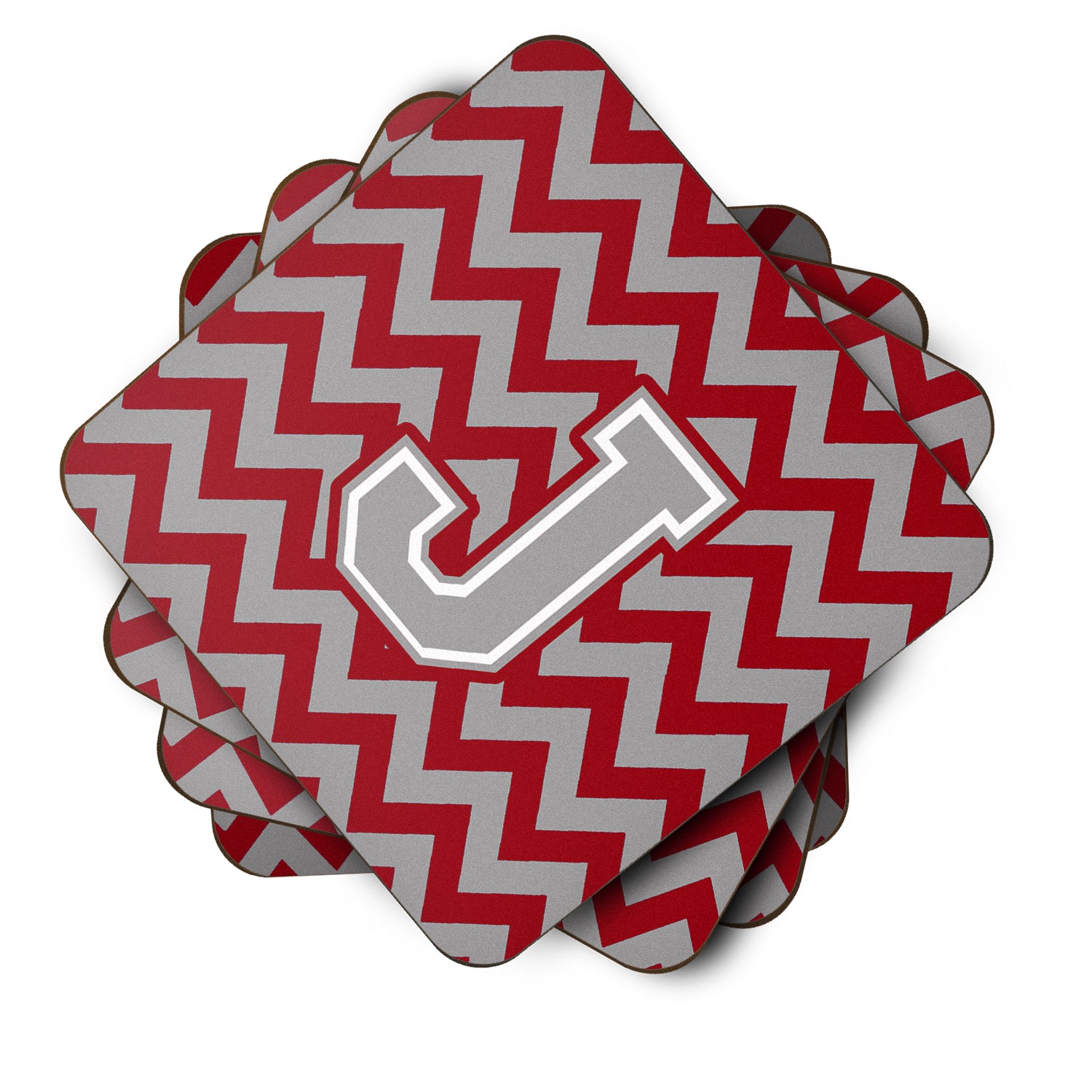 Letter J Chevron Crimson and Grey   Foam Coaster Set of 4 CJ1043-JFC - the-store.com