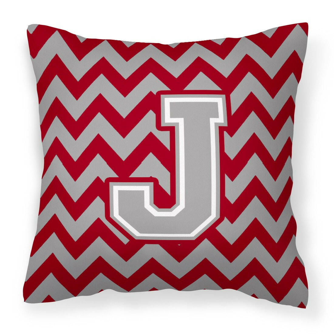 Letter J Chevron Crimson and Grey   Fabric Decorative Pillow CJ1043-JPW1414 - the-store.com