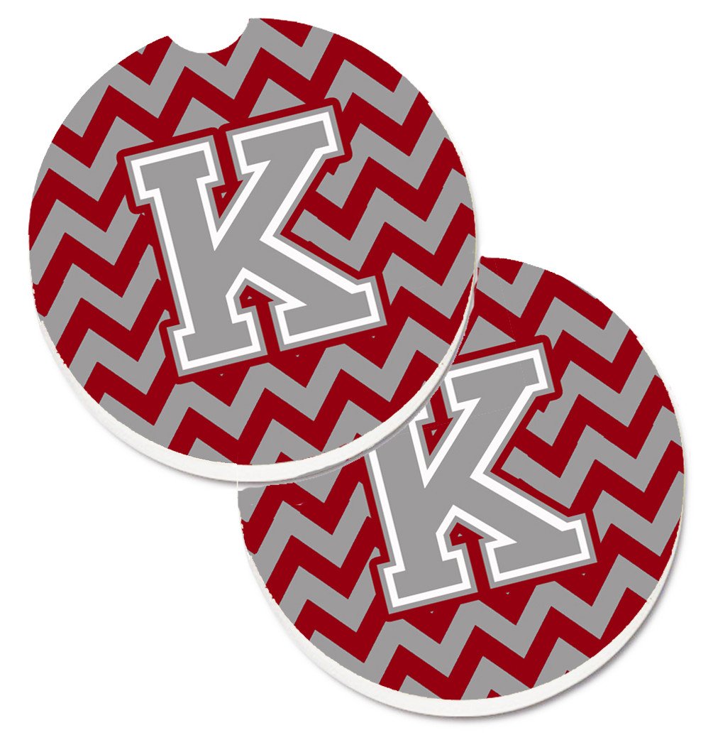 Letter K Chevron Crimson and Grey   Set of 2 Cup Holder Car Coasters CJ1043-KCARC by Caroline's Treasures