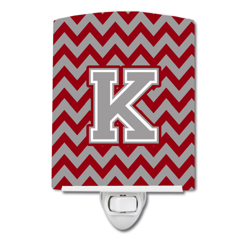 Letter K Chevron Crimson and Grey   Ceramic Night Light CJ1043-KCNL - the-store.com