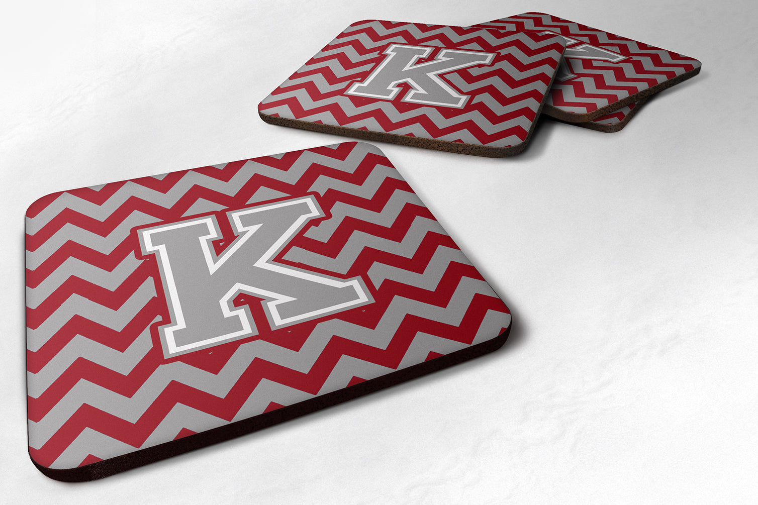 Letter K Chevron Crimson and Grey   Foam Coaster Set of 4 CJ1043-KFC - the-store.com