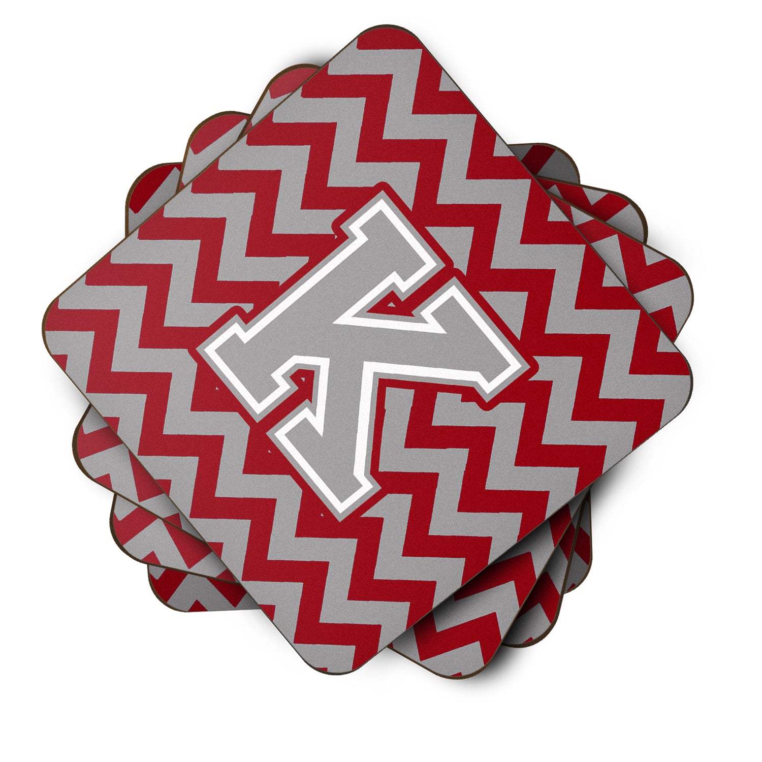 Letter K Chevron Crimson and Grey   Foam Coaster Set of 4 CJ1043-KFC - the-store.com