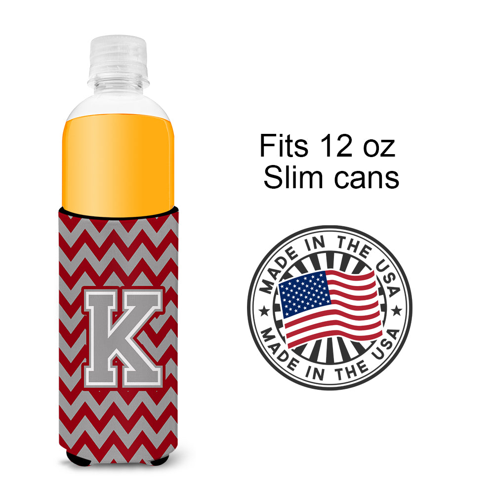 Letter K Chevron Crimson and Grey   Ultra Beverage Insulators for slim cans CJ1043-KMUK.