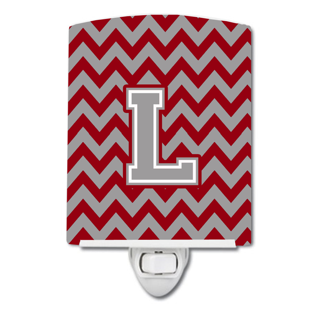 Letter L Chevron Crimson and Grey   Ceramic Night Light CJ1043-LCNL - the-store.com