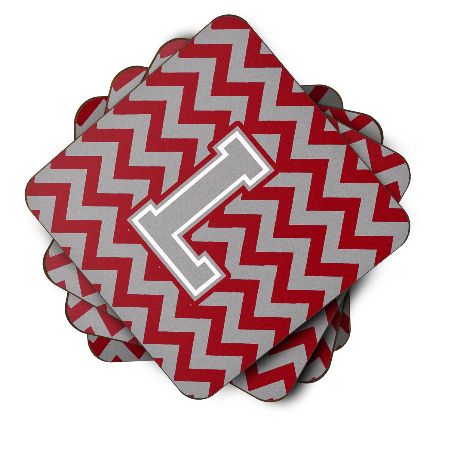 Letter L Chevron Crimson and Grey   Foam Coaster Set of 4 CJ1043-LFC - the-store.com