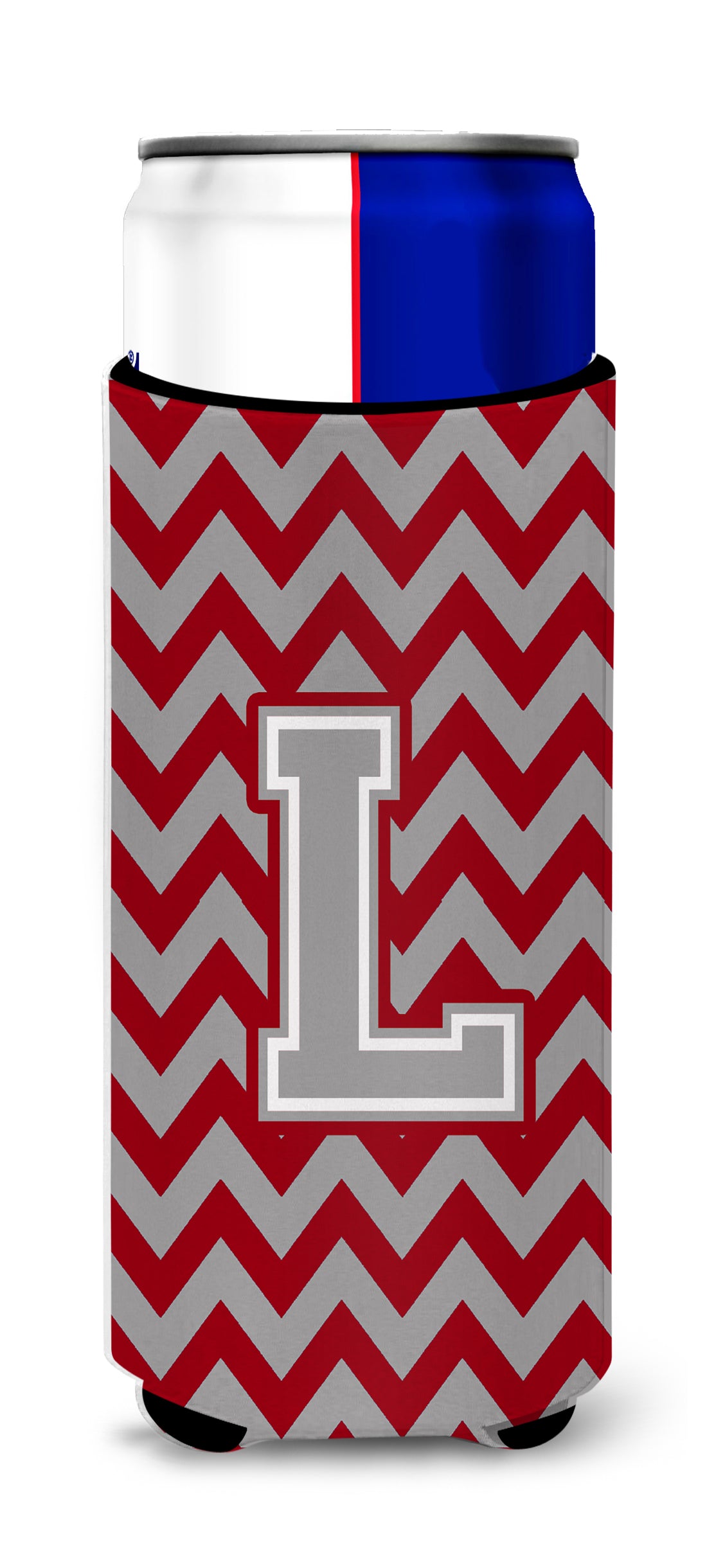 Letter L Chevron Crimson and Grey   Ultra Beverage Insulators for slim cans CJ1043-LMUK.