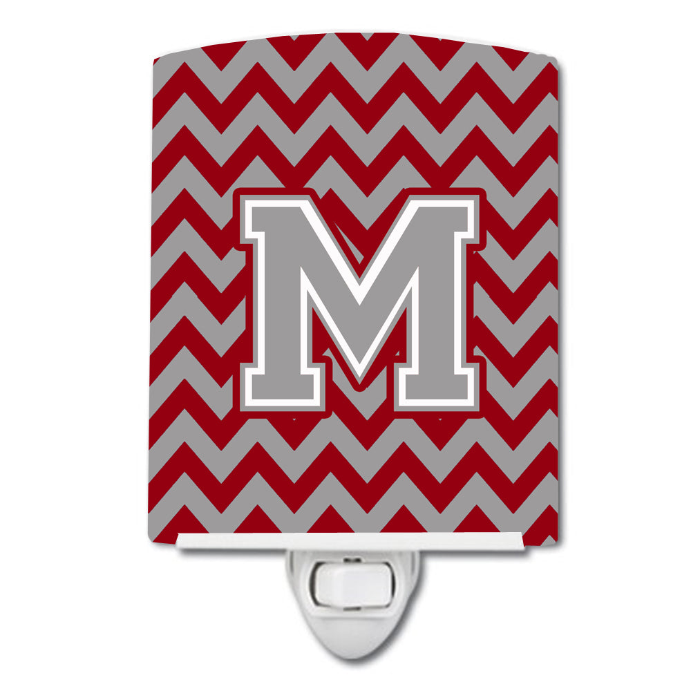 Letter M Chevron Crimson and Grey   Ceramic Night Light CJ1043-MCNL - the-store.com