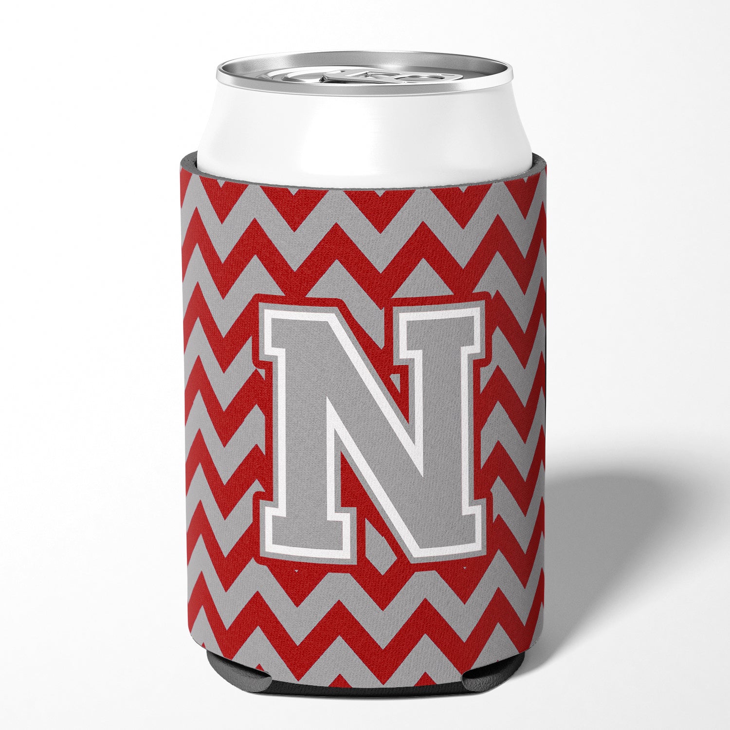 Letter N Chevron Crimson and Grey   Can or Bottle Hugger CJ1043-NCC.