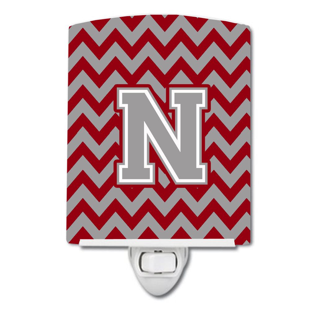 Letter N Chevron Crimson and Grey   Ceramic Night Light CJ1043-NCNL - the-store.com