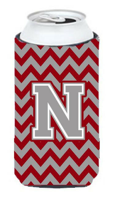 Letter N Chevron Crimson and Grey   Tall Boy Beverage Insulator Hugger CJ1043-NTBC by Caroline's Treasures