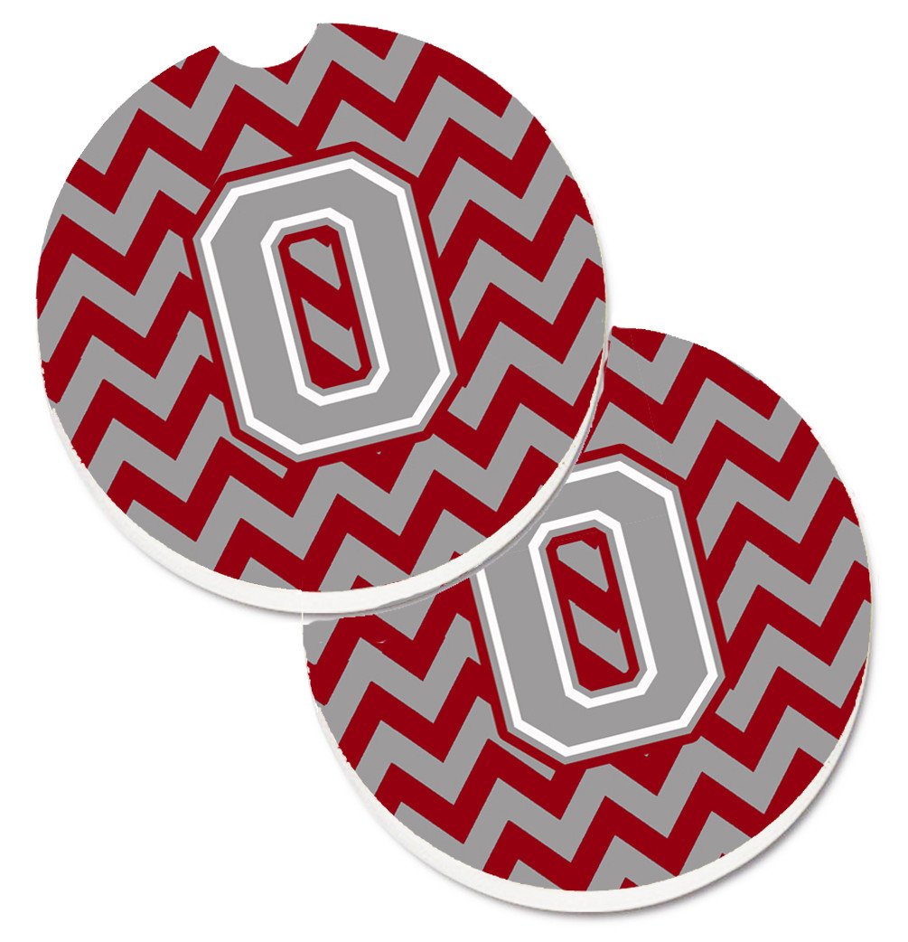 Letter O Chevron Crimson and Grey   Set of 2 Cup Holder Car Coasters CJ1043-OCARC by Caroline's Treasures